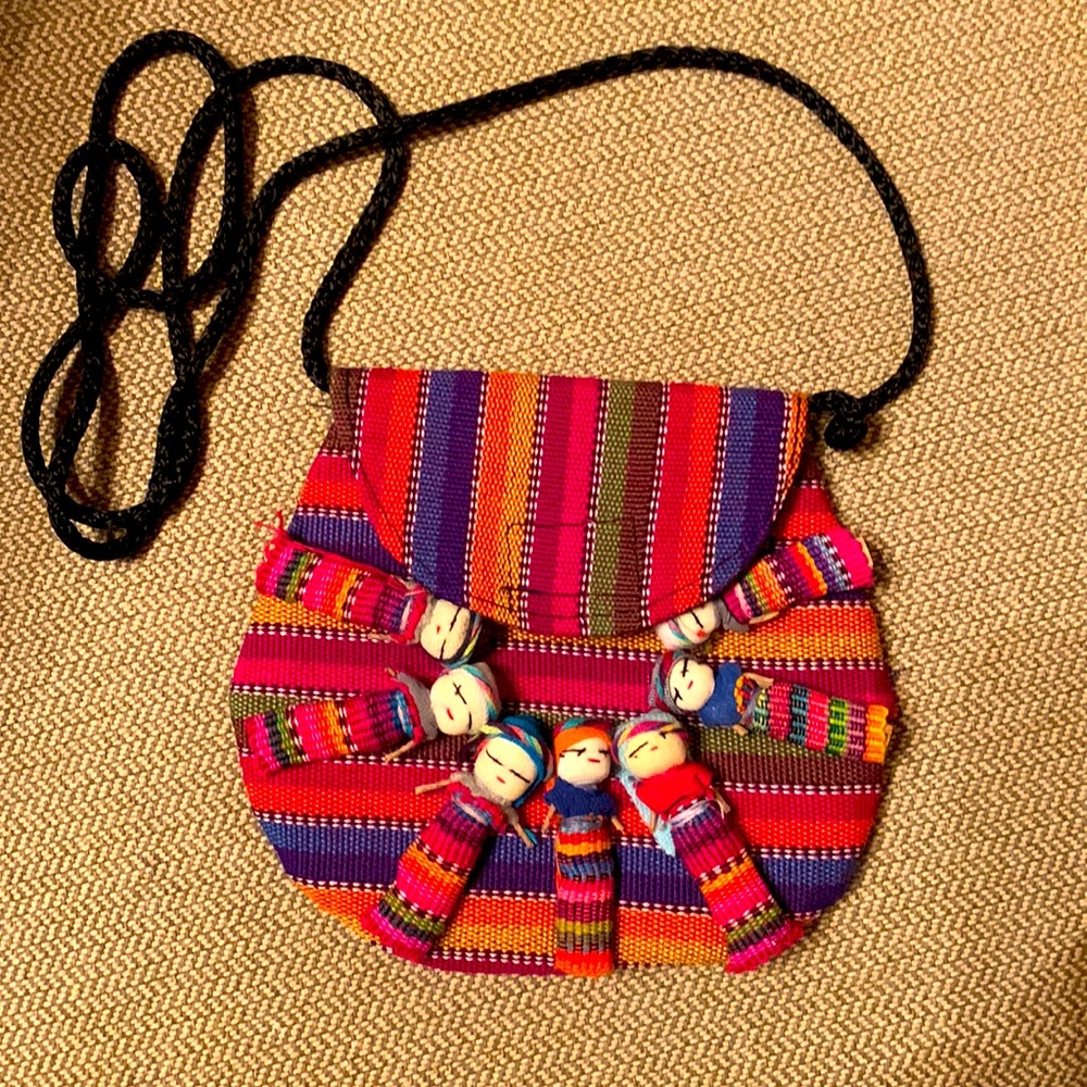 NEW Handmade Guatemalan America woven worry dolls colorful medicine bag pouch
